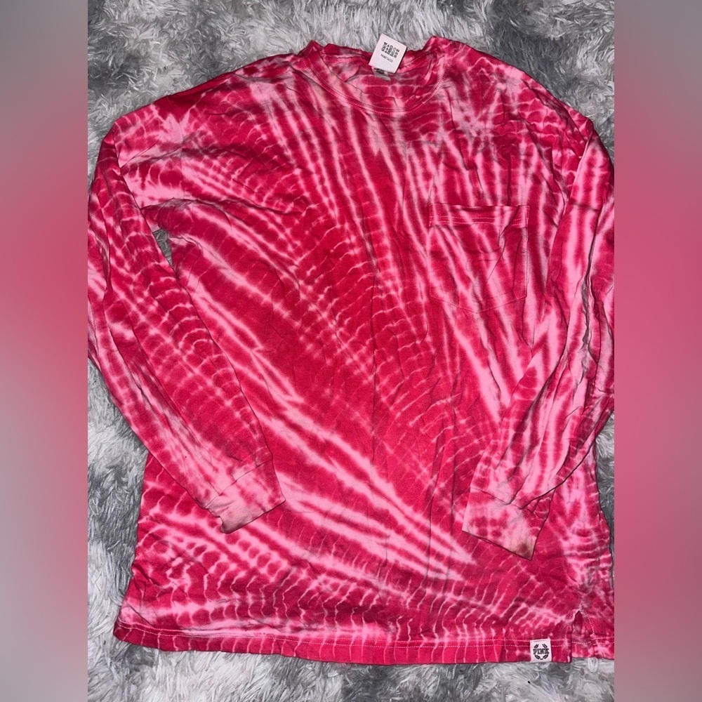 PINK Victoria's Secret Pink Tie-Dye Campus Long Sleeve T-Shirt - EUC Small